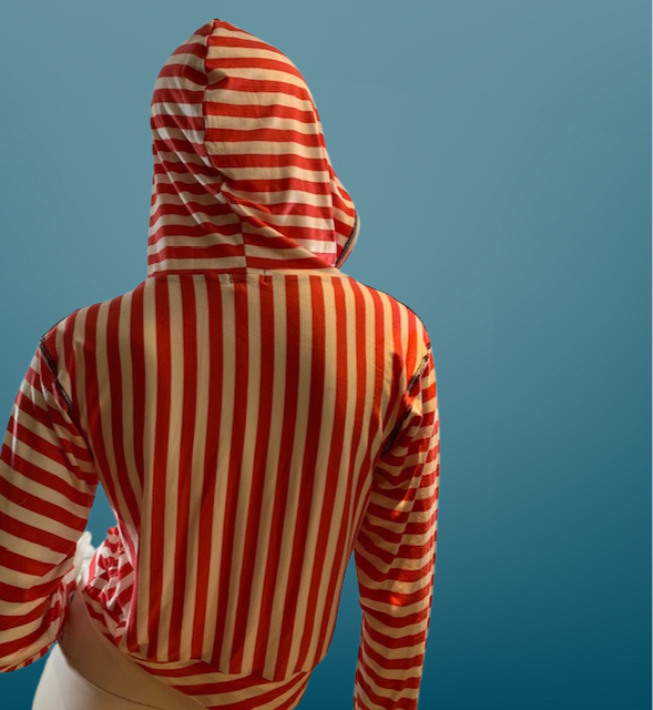 CANDY STRIPE CROPPED PULLOVER HOODIE