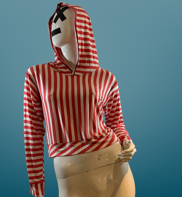 CANDY STRIPE CROPPED PULLOVER HOODIE