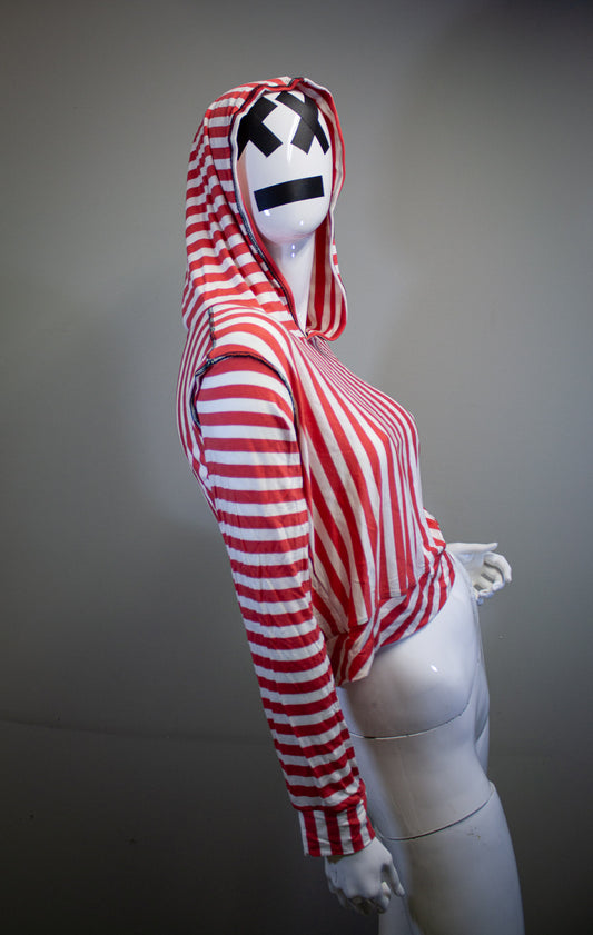 CANDY STRIPE CROPPED PULLOVER HOODIE
