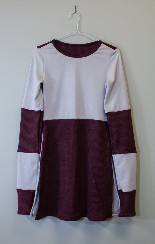 SIDE SLASH SHIRT - GREY AND RED RIB KNIT