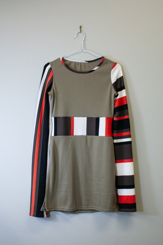 OLIVE + RETRO STRIPE SIDE SLASH SHIRT
