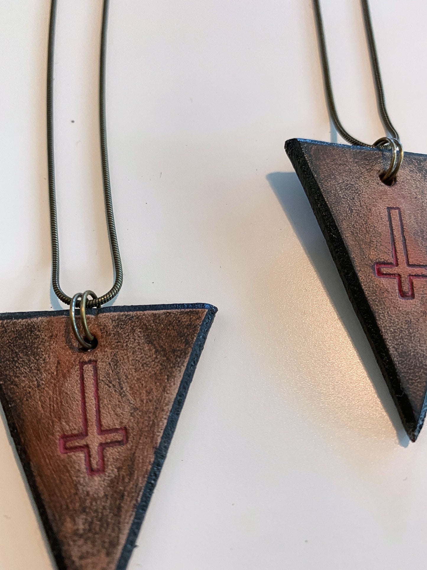 INVERTED CROSS NECKLACE - Embossed Leather