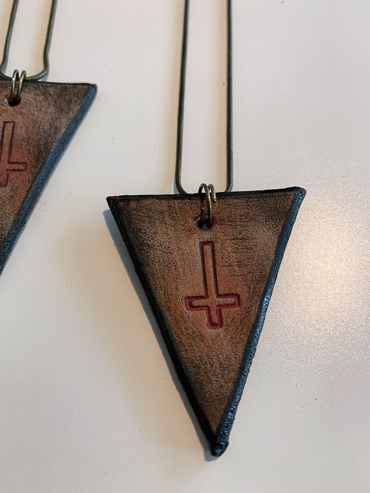 INVERTED CROSS NECKLACE - Embossed Leather