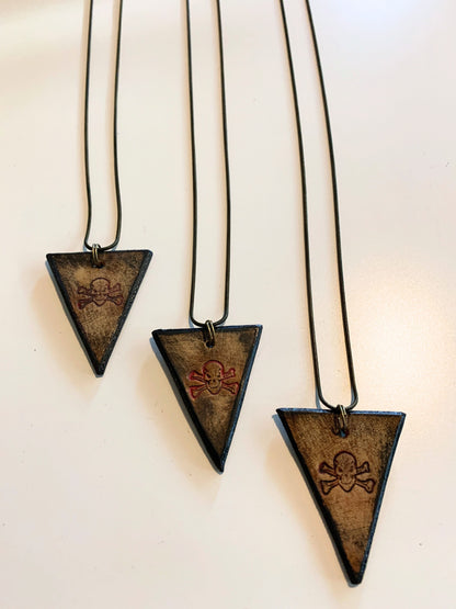 SKULL & CROSSBONES NECKLACE - Embossed Leather