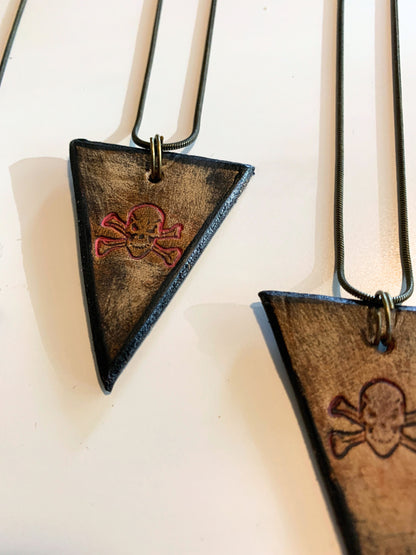 SKULL & CROSSBONES NECKLACE - Embossed Leather