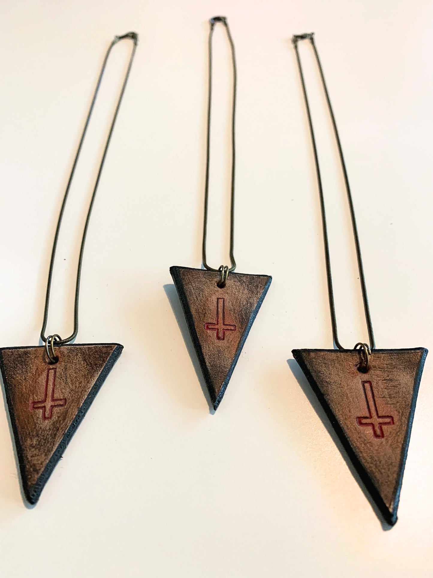 INVERTED CROSS NECKLACE - Embossed Leather