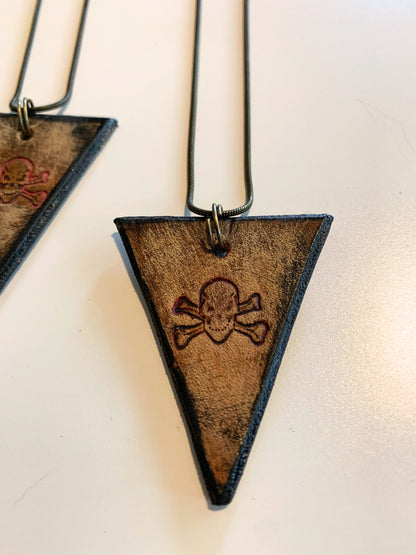 SKULL & CROSSBONES NECKLACE - Embossed Leather
