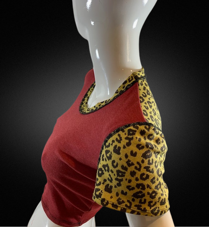 RED & CUSTARD LEOPARD CROP TOP