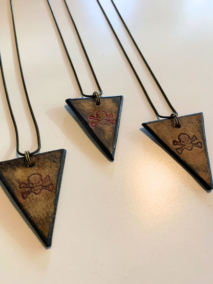 SKULL & CROSSBONES NECKLACE - Embossed Leather