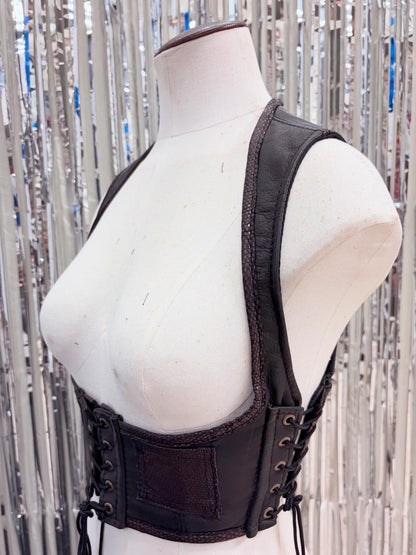 RIB CAGE BUSTIER - BLACK LEATHER