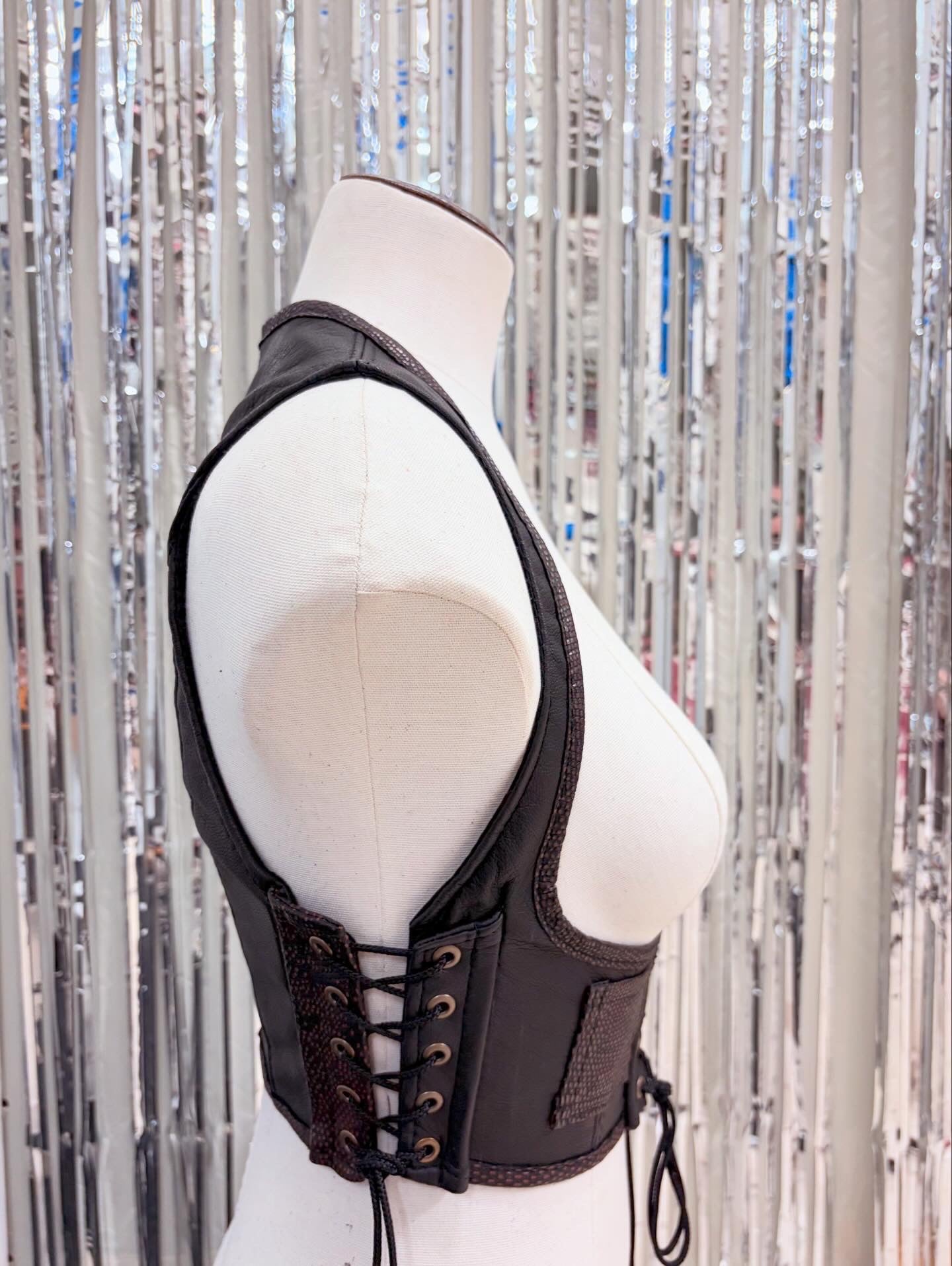 RIB CAGE BUSTIER - BLACK LEATHER