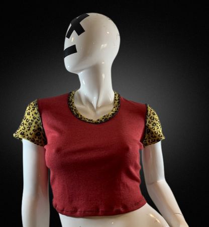 RED & CUSTARD LEOPARD CROP TOP