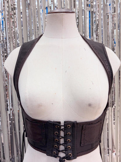 RIB CAGE BUSTIER - BLACK LEATHER