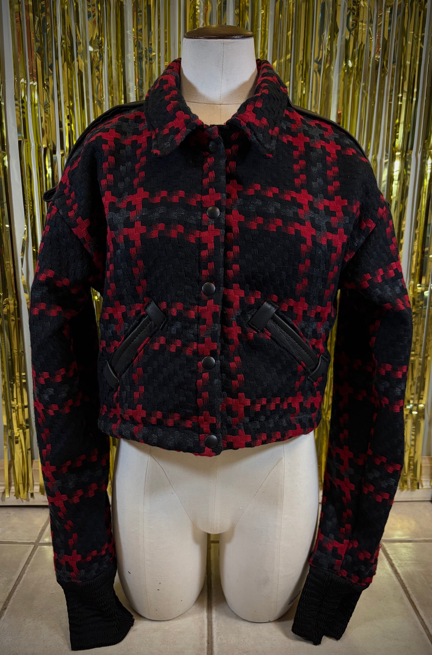 RED GRID - STRAIGHT CUT JACKET *SAMPLE SALE*