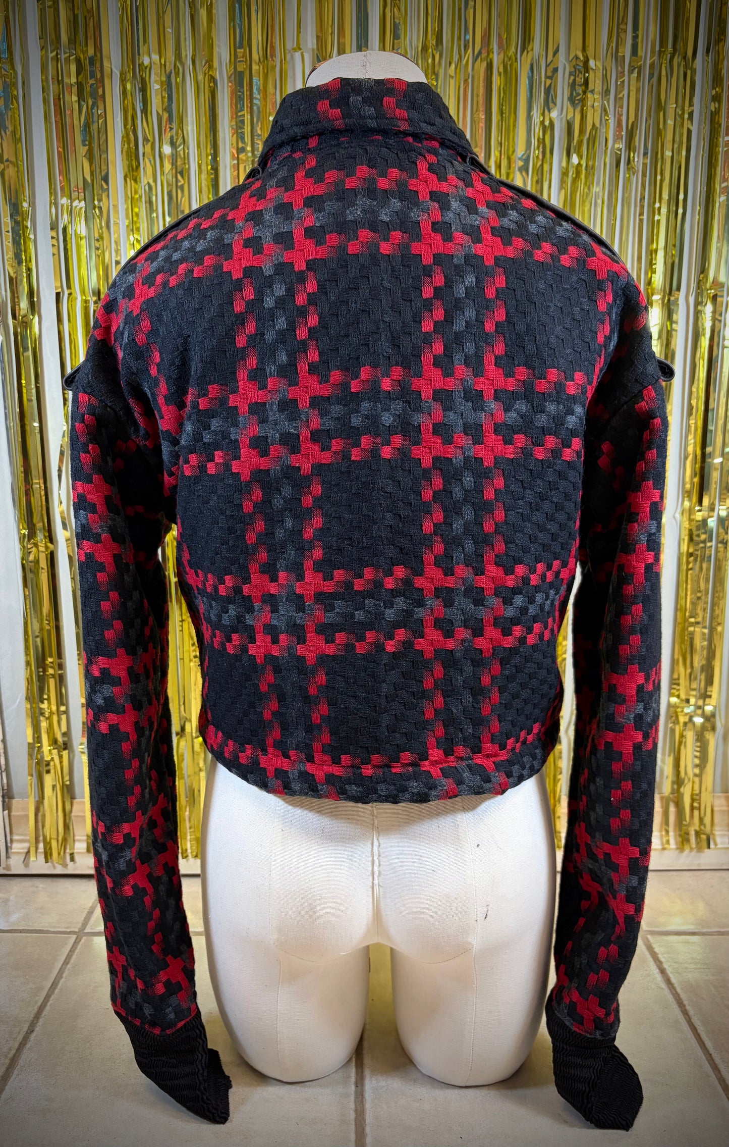 RED GRID - STRAIGHT CUT JACKET *SAMPLE SALE*