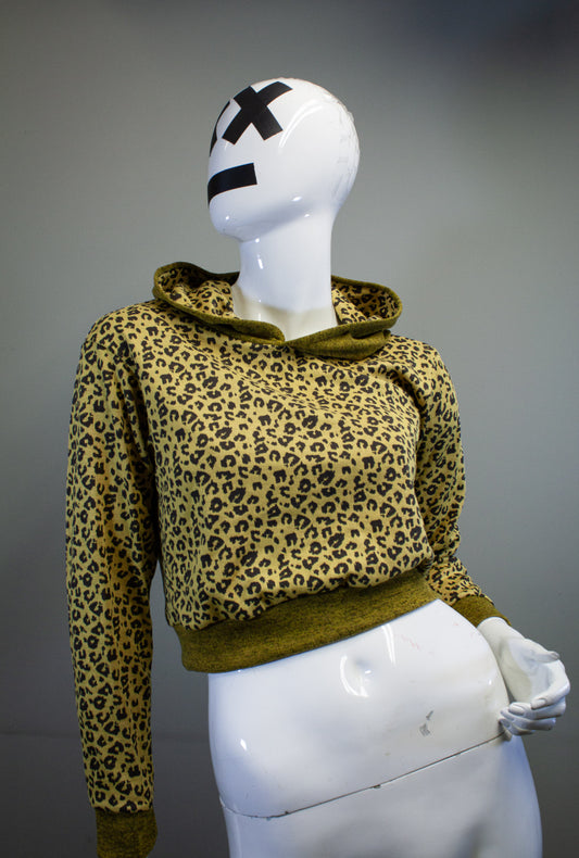 LEOPARD CUSTARD & OLIVE - CROPPED PULLOVER HOODIE