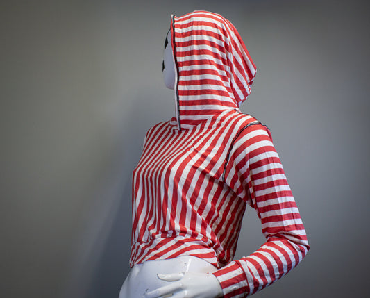 CANDY STRIPE CROPPED PULLOVER HOODIE