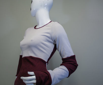 SIDE SLASH SHIRT - GREY AND RED RIB KNIT