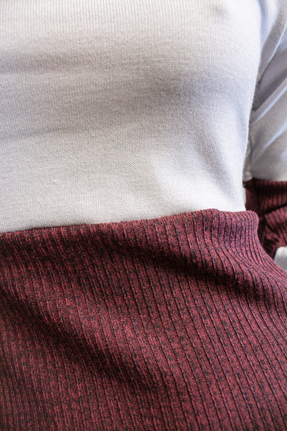 SIDE SLASH SHIRT - GREY AND RED RIB KNIT