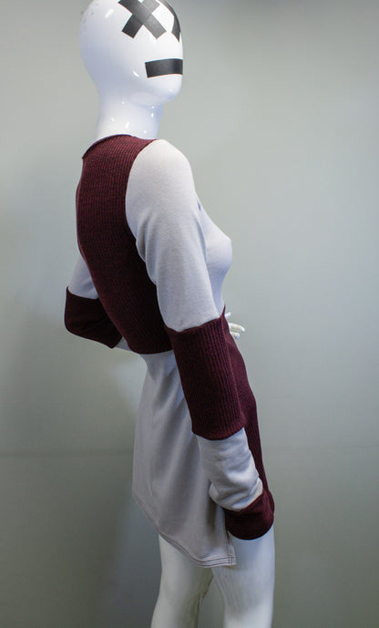 SIDE SLASH SHIRT - GREY AND RED RIB KNIT