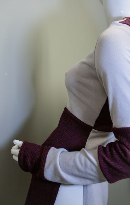 SIDE SLASH SHIRT - GREY AND RED RIB KNIT