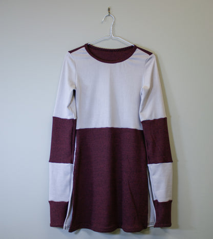 SIDE SLASH SHIRT - GREY AND RED RIB KNIT