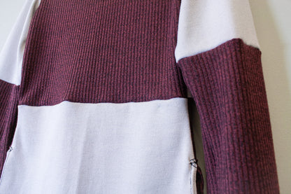 SIDE SLASH SHIRT - GREY AND RED RIB KNIT