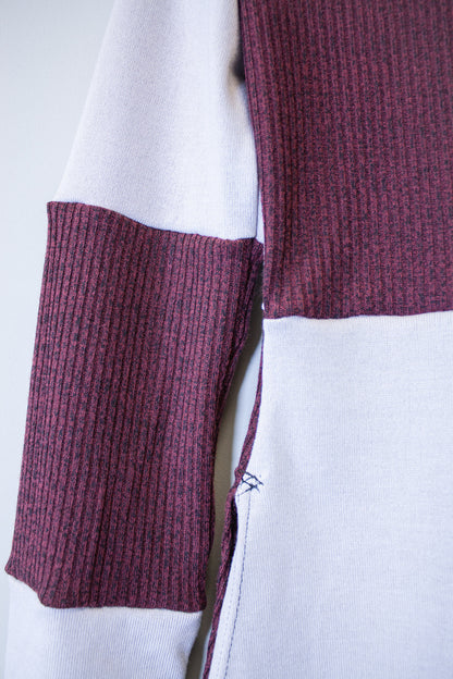 SIDE SLASH SHIRT - GREY AND RED RIB KNIT