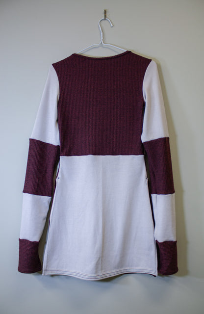SIDE SLASH SHIRT - GREY AND RED RIB KNIT