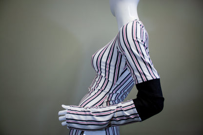 SIDE SLASH SHIRT - CHARCOAL, RED & WHITE STRIPES