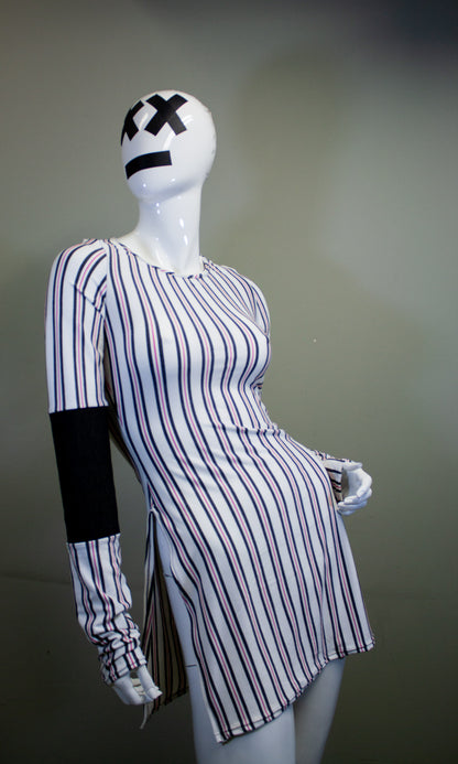 SIDE SLASH SHIRT - CHARCOAL, RED & WHITE STRIPES