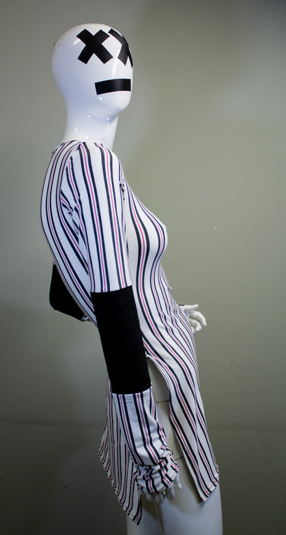 SIDE SLASH SHIRT - CHARCOAL, RED & WHITE STRIPES