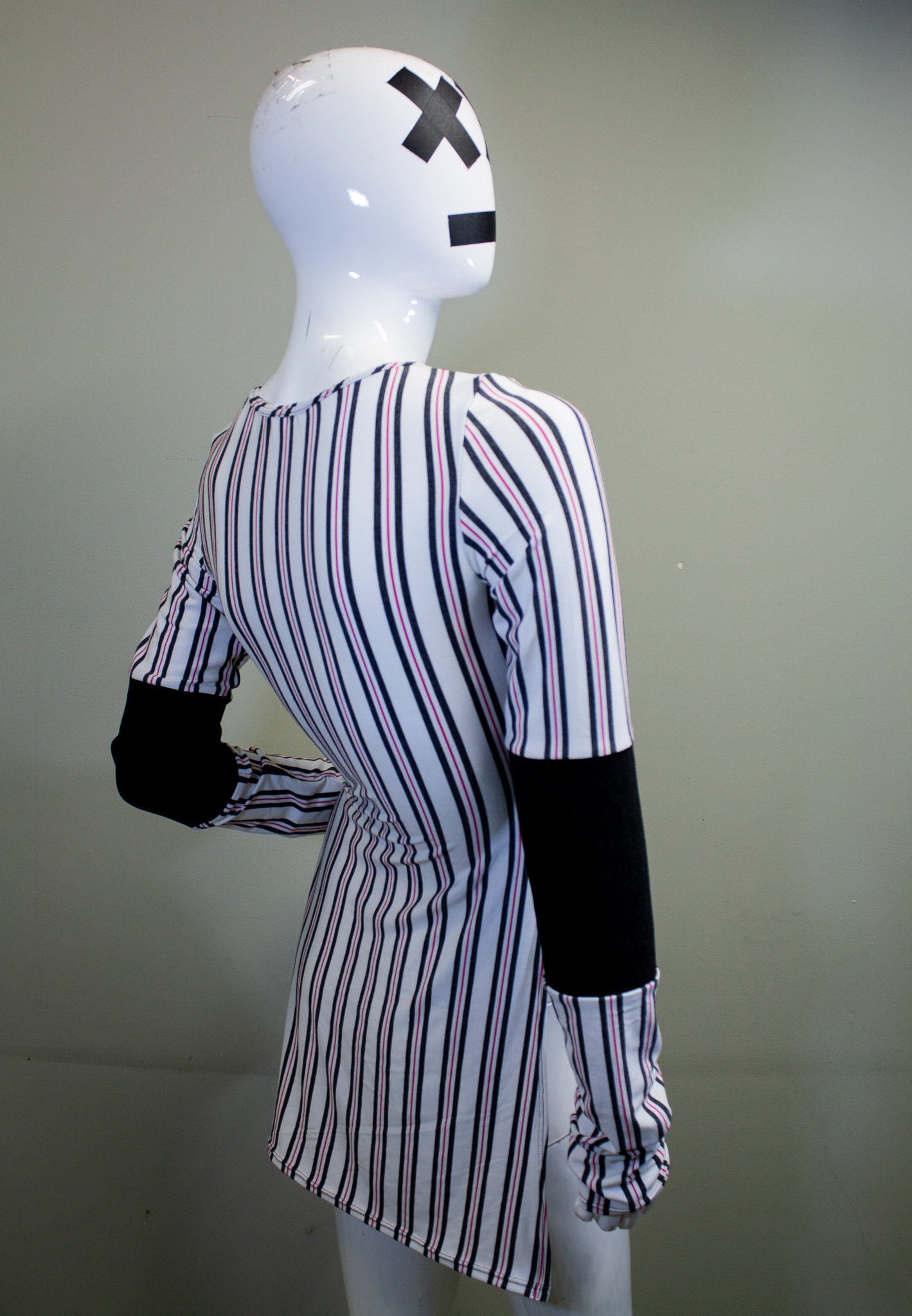 SIDE SLASH SHIRT - CHARCOAL, RED & WHITE STRIPES