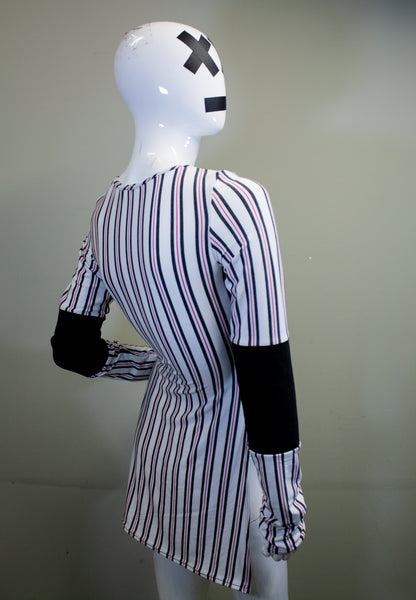 SIDE SLASH SHIRT - CHARCOAL, RED & WHITE STRIPES