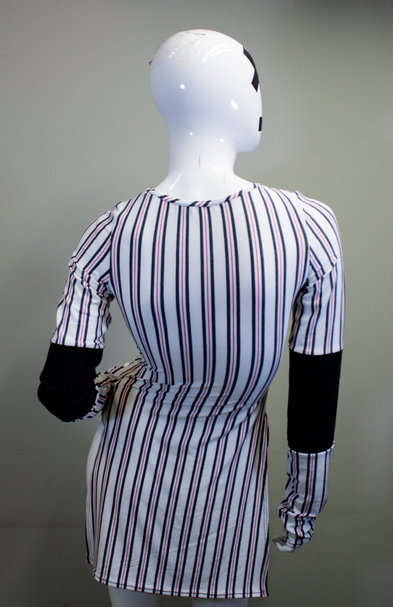 SIDE SLASH SHIRT - CHARCOAL, RED & WHITE STRIPES