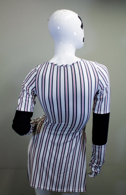 SIDE SLASH SHIRT - CHARCOAL, RED & WHITE STRIPES