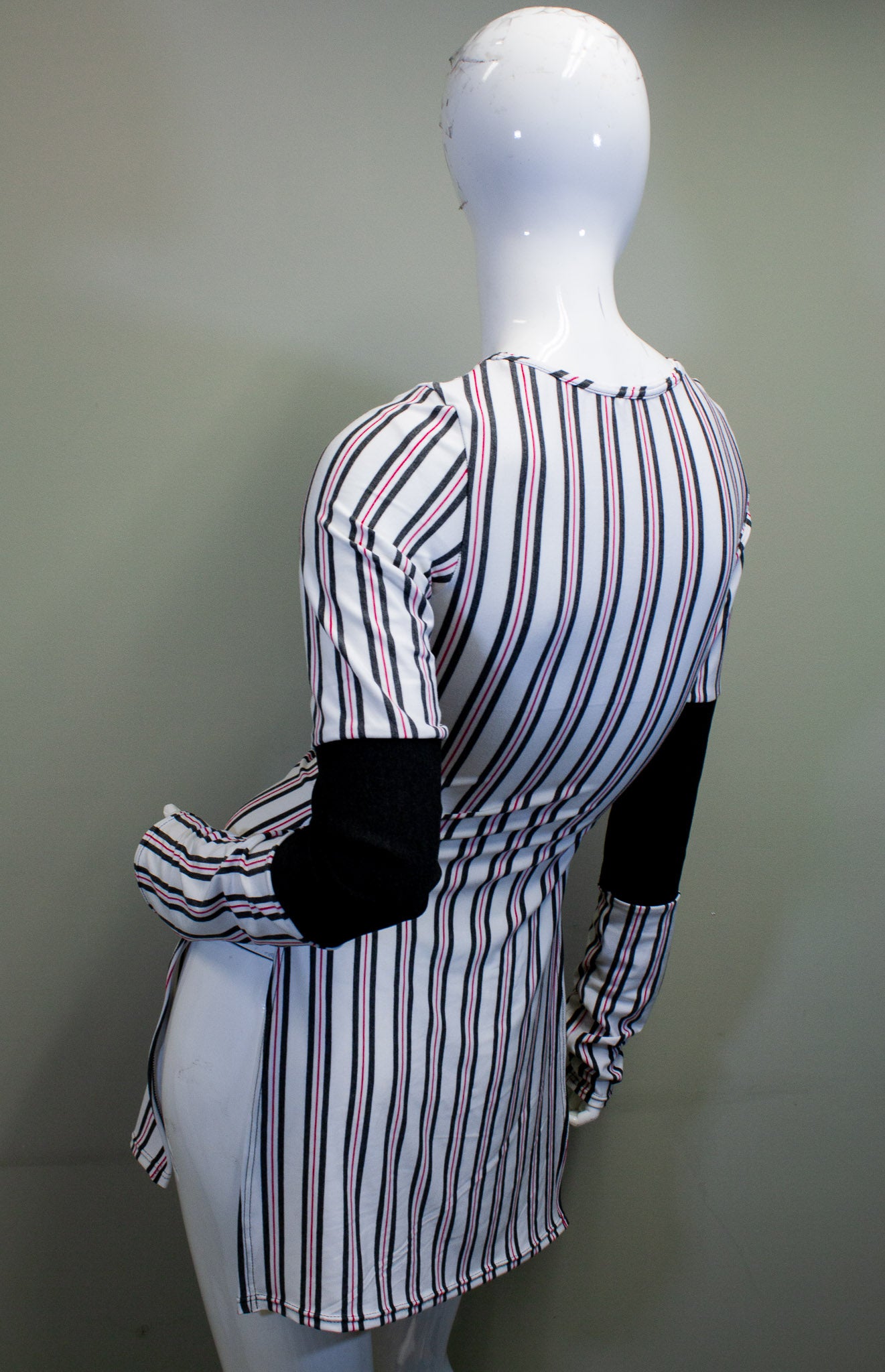 SIDE SLASH SHIRT - CHARCOAL, RED & WHITE STRIPES