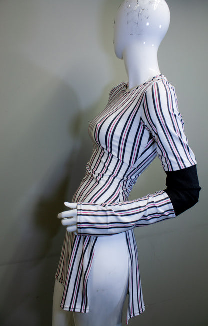 SIDE SLASH SHIRT - CHARCOAL, RED & WHITE STRIPES