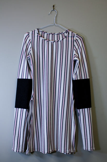 SIDE SLASH SHIRT - CHARCOAL, RED & WHITE STRIPES