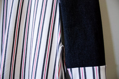 SIDE SLASH SHIRT - CHARCOAL, RED & WHITE STRIPES