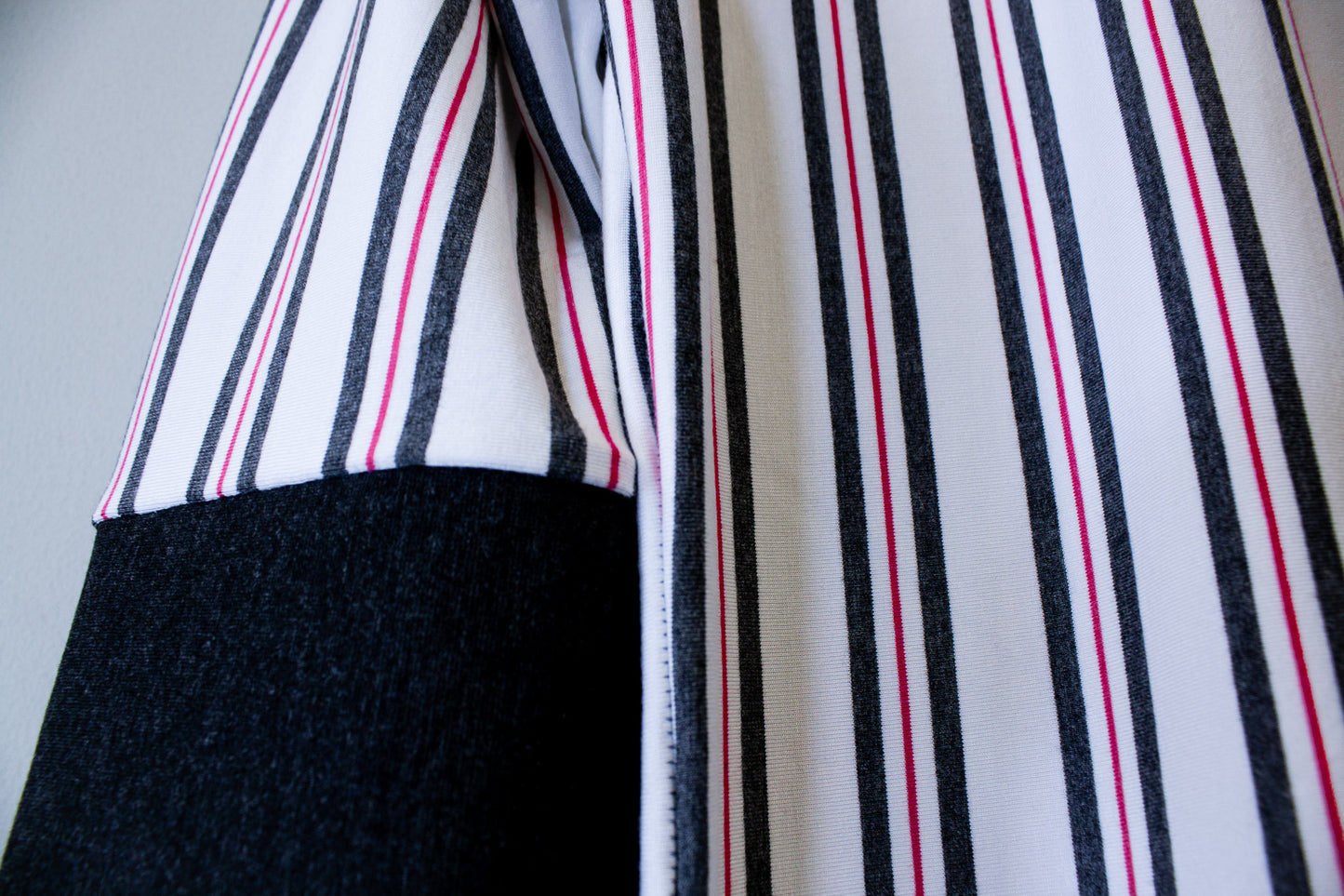 SIDE SLASH SHIRT - CHARCOAL, RED & WHITE STRIPES