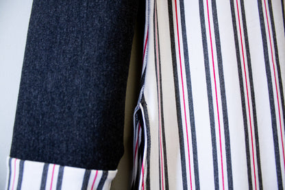 SIDE SLASH SHIRT - CHARCOAL, RED & WHITE STRIPES