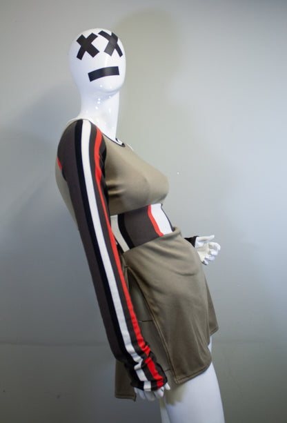 OLIVE + RETRO STRIPE SIDE SLASH SHIRT