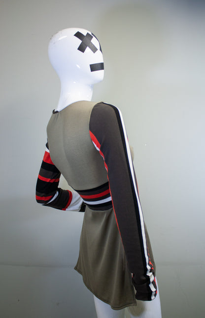 OLIVE + RETRO STRIPE SIDE SLASH SHIRT