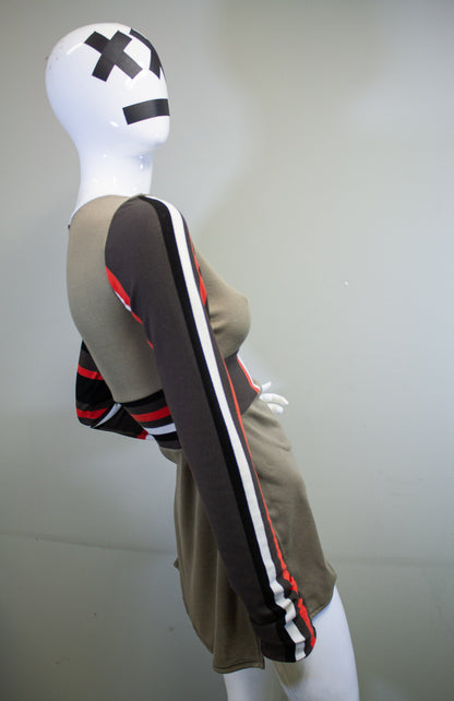 OLIVE + RETRO STRIPE SIDE SLASH SHIRT