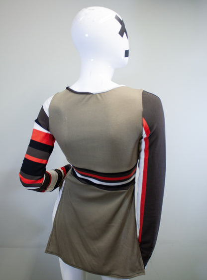 OLIVE + RETRO STRIPE SIDE SLASH SHIRT