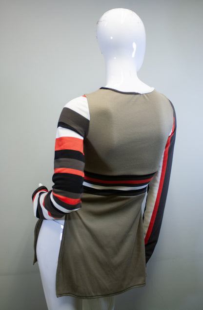 OLIVE + RETRO STRIPE SIDE SLASH SHIRT
