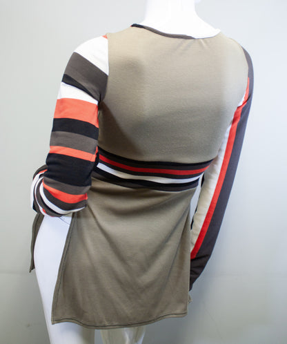 OLIVE + RETRO STRIPE SIDE SLASH SHIRT