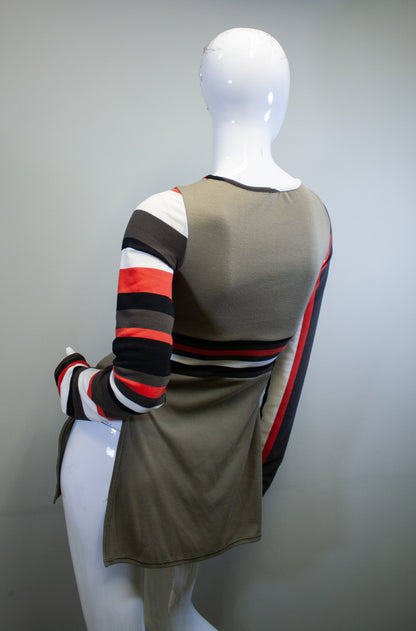 OLIVE + RETRO STRIPE SIDE SLASH SHIRT