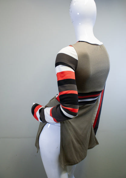 OLIVE + RETRO STRIPE SIDE SLASH SHIRT